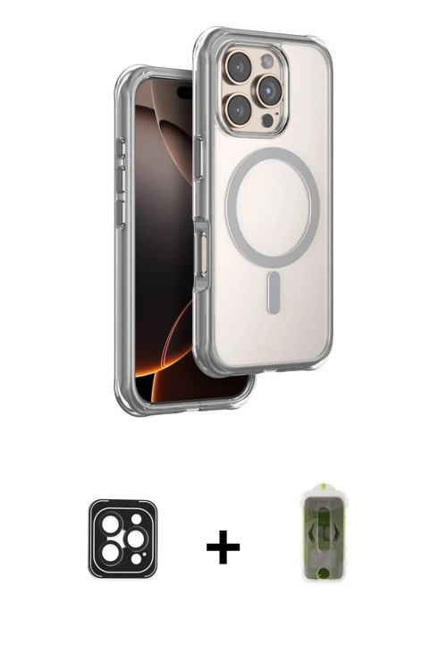 ieg™ iPhone 16 Pro Max Kılıf Zirve Klasik Prime - Siyah Joko Magic 5D Hayalet Cam + Siyah PVD Metal