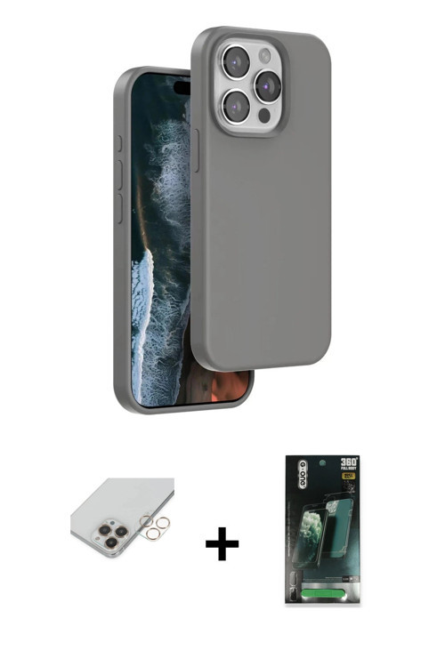 ieg™ iPhone 14 Pro Max Kılıf Kıvılcım Çizgi Serisi - Şeffaf 360 Full Body Arka Koruyucu + Gold Band