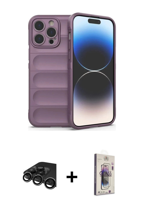 ieg™ iPhone 15 Pro Kılıf Atlas Koleksiyonu - Siyah Bilvis 3D Cam Ekran Koruyucu + Titanyum Gri Raze
