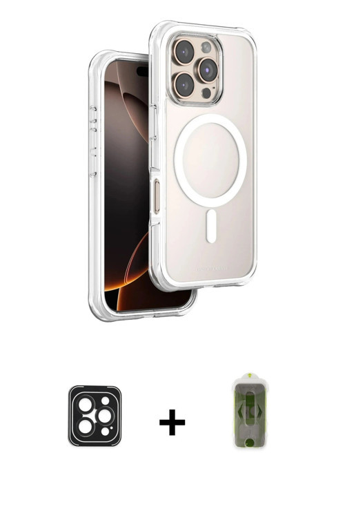 ieg™ iPhone 16 Pro Max Kılıf Zirve Klasik Prime - Siyah Joko Magic 5D Hayalet Cam + Siyah PVD Metal