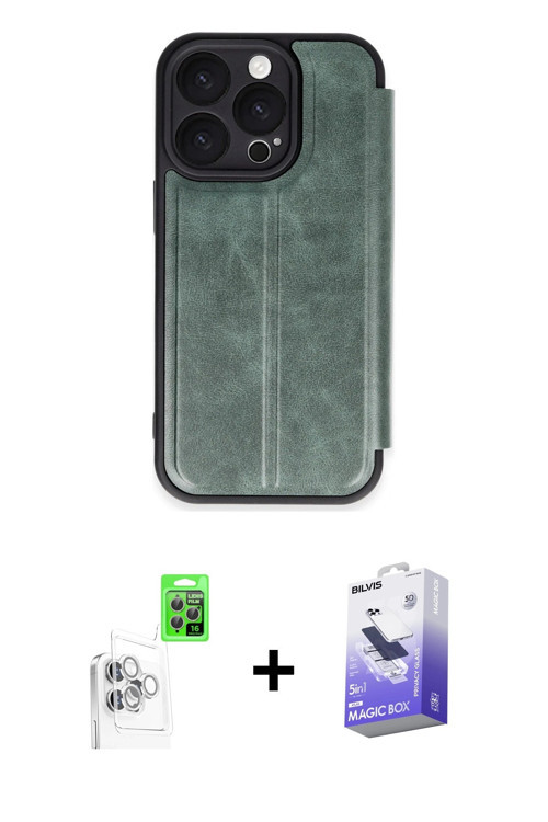 ieg™ iPhone 16 Pro Max Kılıf Zirve Yansıma Serisi - Siyah Bilvis 5in1 5D Magic Hayalet Cam Ekran Kor