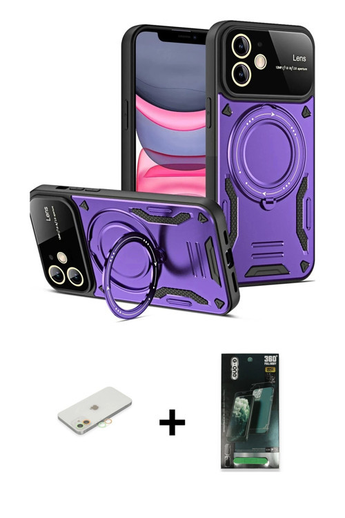 ieg™ iPhone 11 Kılıf Kıvılcım Modern Serisi - Şeffaf 360 Full Body Arka Koruyucu + Turuncu Renkli Ka