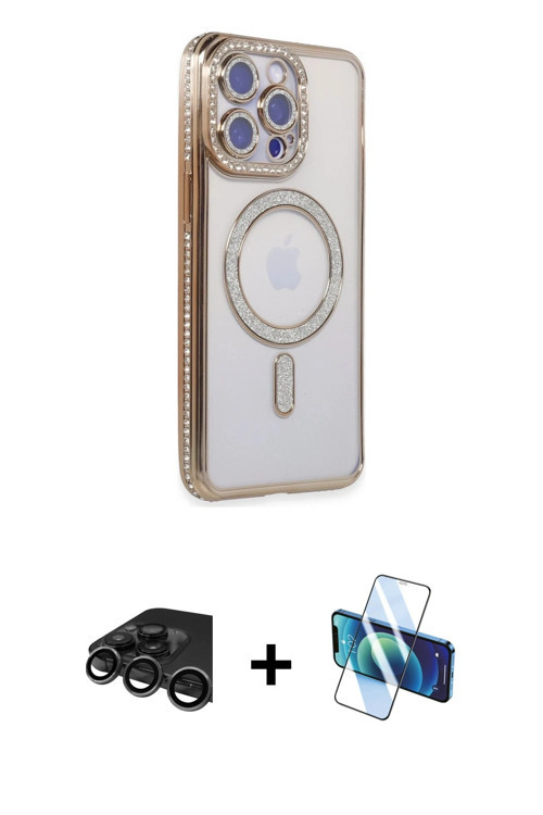 ieg™ iPhone 15 Pro Kılıf Zirve Doku Prime - Siyah 3D Antistatik Cam Ekran Koruyucu + Titanyum Gri Ra