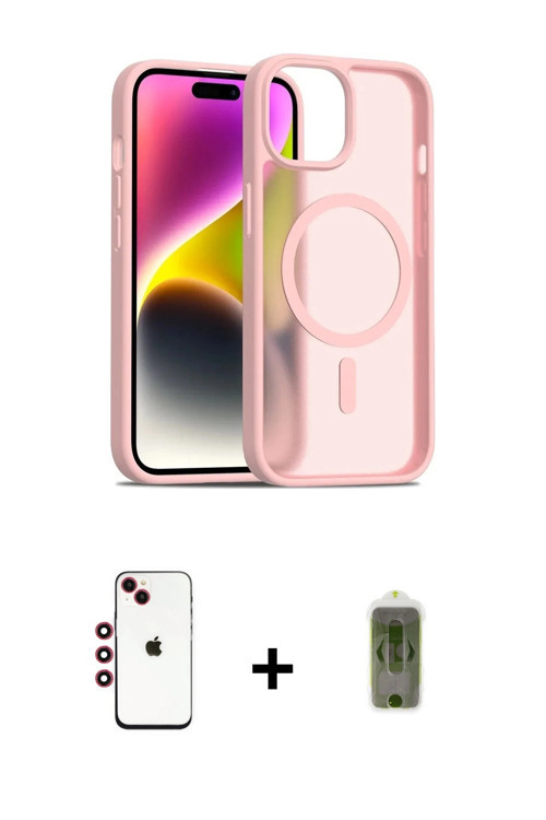 ieg™ iPhone 14 Kılıf Siluet Minimal Prime - Siyah Joko Magic 5D Hayalet Cam + Kırmızı Shine Kamera L