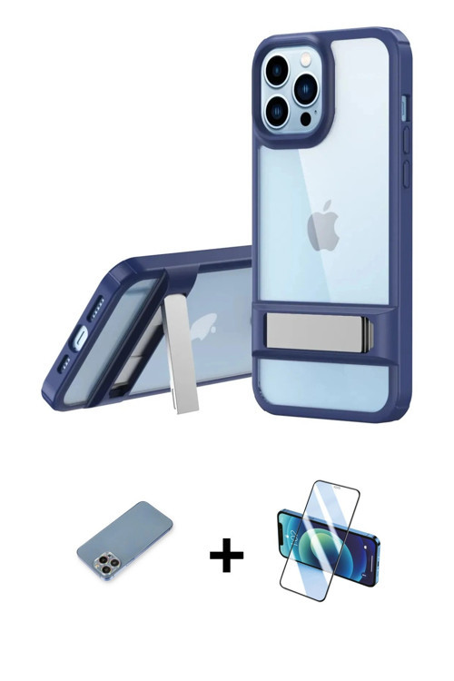 ieg™ iPhone 13 Pro Max Kılıf Yadigar Yansıma - Siyah 3D Antistatik Cam Ekran Koruyucu + Gökkuşağı Sh