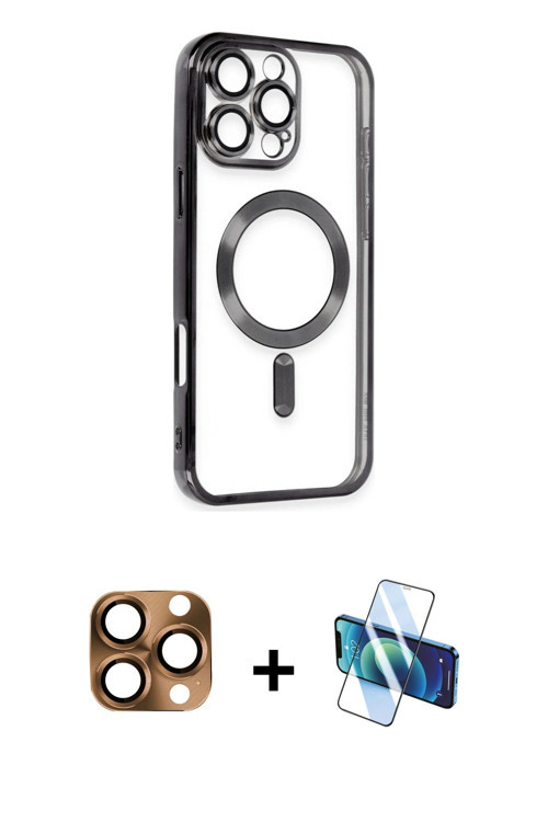 ieg™ iPhone 16 Pro Max Kılıf Nova Işık Özel Seri - Siyah 3D Antistatik Cam Ekran Koruyucu + Çöl Tita