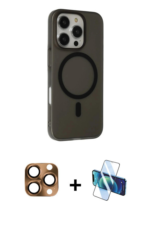ieg™ iPhone 16 Pro Max Kılıf Çekirdek Modern Prime - Siyah 3D Antistatik Cam Ekran Koruyucu + Çöl Ti
