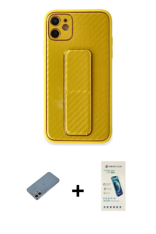 ieg™ iPhone 12 Kılıf Yörünge Yansıma - Şeffaf Pasifik Cam Ekran Koruyucu + Gökkuşağı Shine Kamera Le