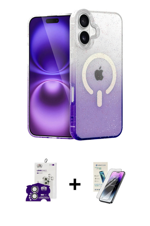 ieg™ iPhone 16 Kılıf Eksen Minimal Özel Seri - Şeffaf Pasifik Cam Ekran Koruyucu + Gümüş Bilvis Tita