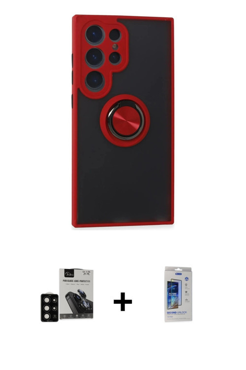 ieg™ Galaxy S24 Ultra Kılıf Yörünge Çizgi - Siyah Durable Full Glue Curved Cam + Siyah PVD Metal Kam