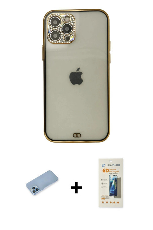 ieg™ iPhone 12 Pro Max Kılıf Eksen Minimal Koleksiyonu - Siyah 6D Mat Seramik Hayalet Nano Ekran Kor