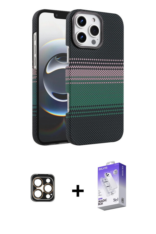 ieg™ iPhone 16 Pro Max Kılıf Doruk Serisi - Siyah Bilvis 5in1 3D Magic Cam Ekran Koruyucu + Gold PVD