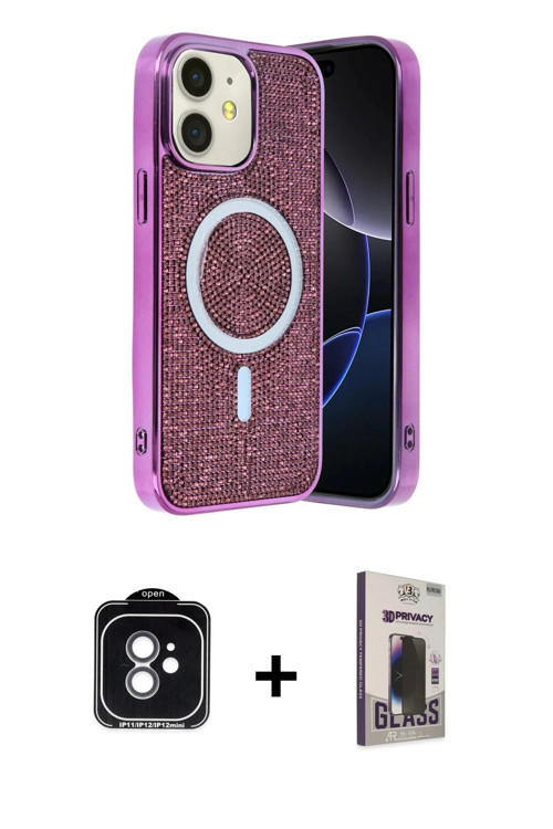 ieg™ iPhone 11 Kılıf Eksen Çizgi - Siyah Bilvis Hayalet Cam Ekran Koruyucu + Yeşil PVD Metal Kamera