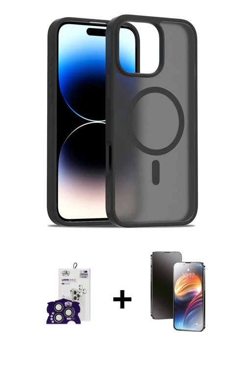 ieg™ iPhone 16 Pro Max Kılıf Siluet Minimal Prime - Siyah 3D Antistatik Mat Seramik Nano Ekran Koruy