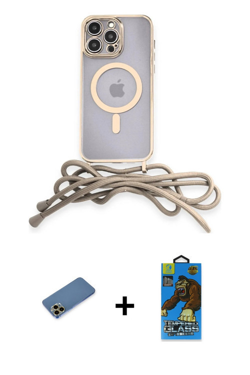 ieg™ iPhone 12 Pro Max Kılıf Eksen Özel Seri - Siyah 18D Cam Ekran Koruyucu + Gold Shine Kamera Lens