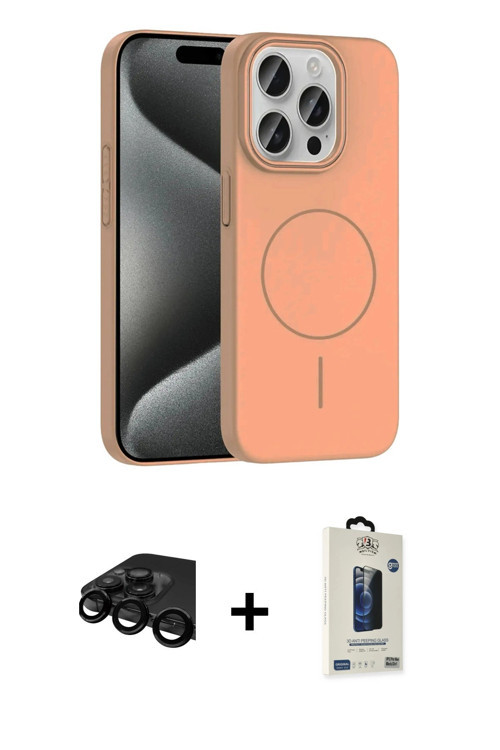 ieg™ iPhone 15 Pro Max Kılıf Siluet Doku Özel Seri - Siyah Bilvis Hayalet Cam Ekran Koruyucu + Siyah