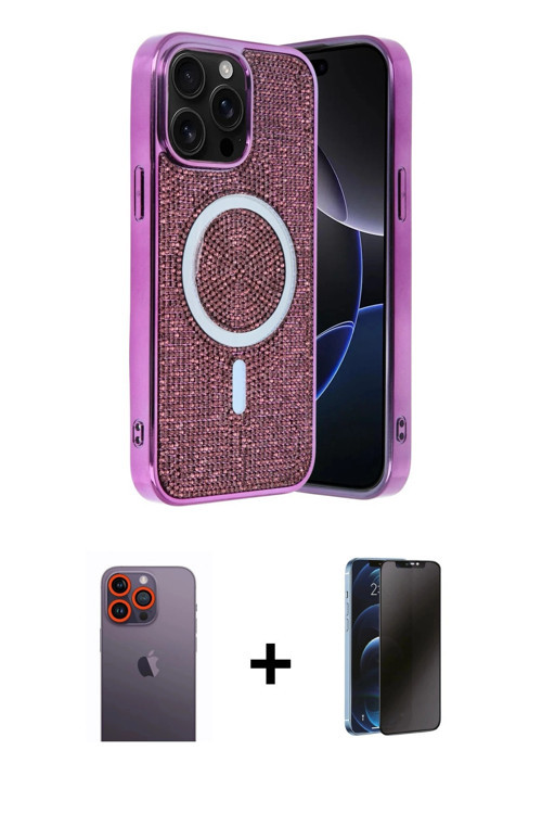 ieg™ iPhone 12 Pro Kılıf Eksen Çizgi - Siyah 3D Antistatik Hayalet Cam Ekran Koruyucu + Turuncu Neon