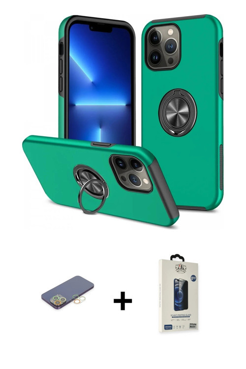 ieg™ iPhone 13 Pro Max Kılıf Odak Form Prime - Siyah Bilvis Hayalet Cam Ekran Koruyucu + Sarı Renkli
