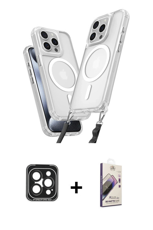 ieg™ iPhone 15 Pro Max Kılıf Atlas Doku Koleksiyonu - Siyah Bilvis 3D Mat Cam Ekran Koruyucu + Siyah