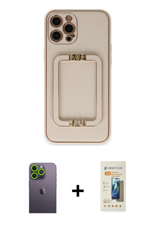 ieg™ iPhone 12 Pro Kılıf Kozmos Minimal Prime - Siyah 6D Mat Seramik Hayalet Nano Ekran Koruyucu + Y