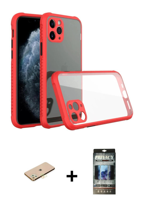 ieg™ iPhone 11 Pro Kılıf Nova Asil Özel Seri - Siyah 34D Hayalet Izgaralı Cam + Sarı Renkli Kamera L