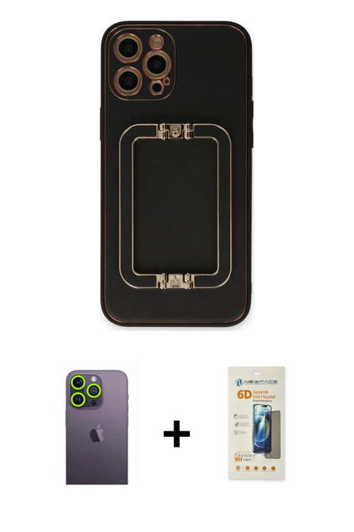 ieg™ iPhone 12 Pro Kılıf Kozmos Minimal Prime - Siyah 6D Mat Seramik Hayalet Nano Ekran Koruyucu + Y
