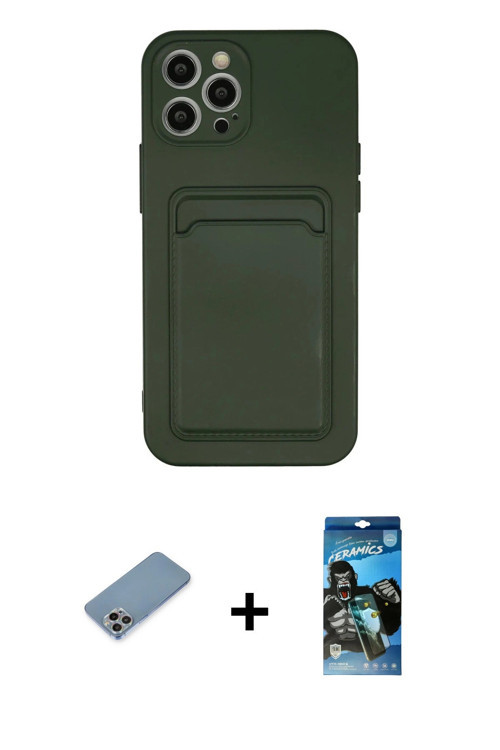 ieg™ iPhone 12 Pro Max Kılıf Vadi Çizgi Prime - Siyah 34D Izgaralı Cam + Gökkuşağı Shine Kamera Lens