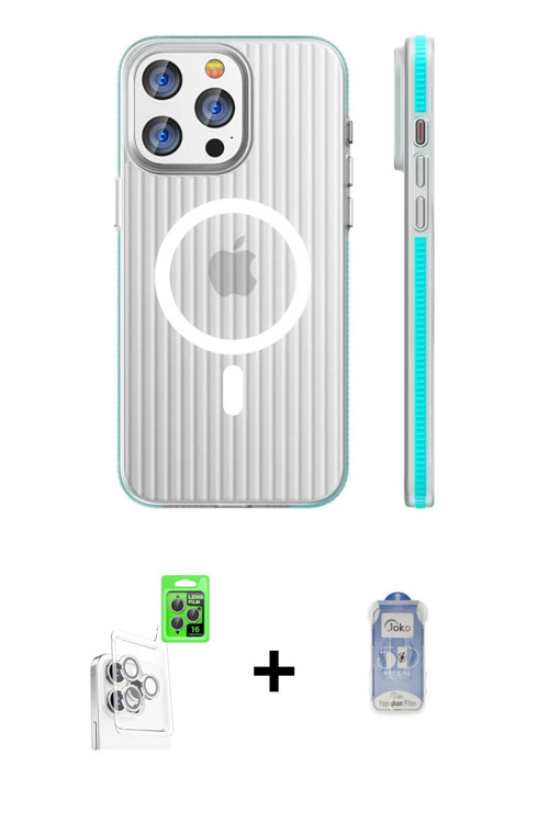 ieg™ iPhone 16 Pro Kılıf Pusula Minimal Koleksiyonu - Siyah Joko Magic 5D Cam + Beyaz Raze Metal Kam