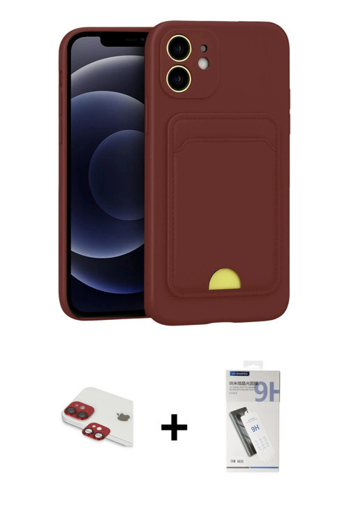 ieg™ iPhone 11 Kılıf Vadi Çizgi Prime - Şeffaf Uv Polymer Nano Ekran Koruyucu + Kırmızı Pers Alüminy