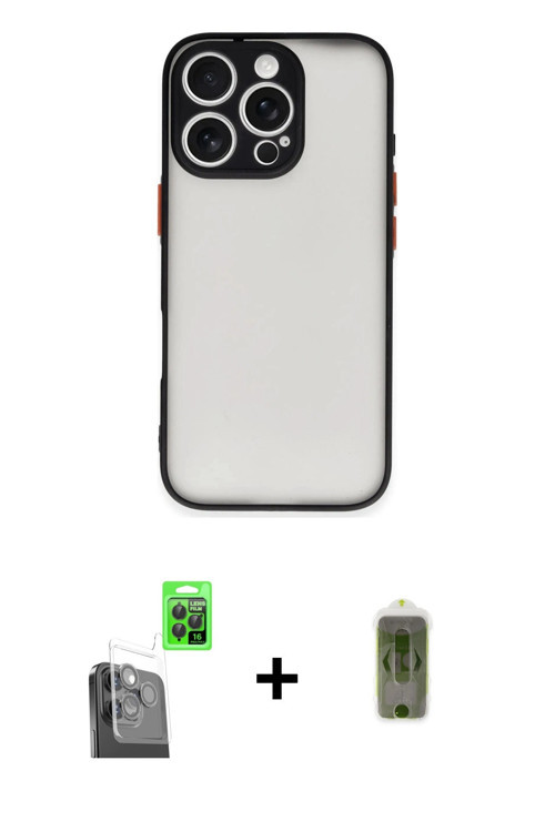 ieg™ iPhone 16 Pro Max Kılıf Ahenk Çizgi Serisi - Siyah Joko Magic 5D Hayalet Cam + Siyah Raze Metal