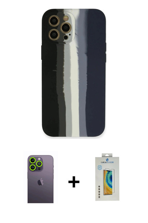 ieg™ iPhone 12 Pro Kılıf Yadigar Çizgi - Siyah Polymer Nano Ekran Koruyucu + Yeşil Neon Fosforlu Kam