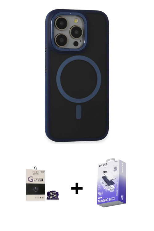 ieg™ iPhone 14 Pro Max Kılıf Ahenk Form Serisi - Siyah Bilvis 5in1 5D Magic Hayalet Cam Ekran Koruyu