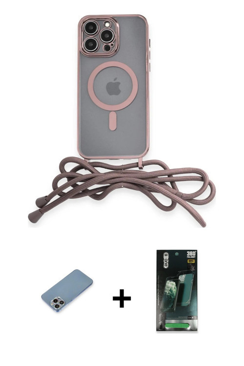 ieg™ iPhone 12 Pro Kılıf Eksen Özel Seri - Siyah 360 Mat Full Body Arka Koruyucu + Gökkuşağı Shine K