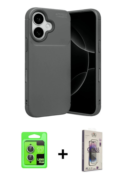 ieg™ iPhone 17 Kılıf Eksen Form Prime - Siyah Bilvis 3D Cam Ekran Koruyucu + Açık Yeşil Raze Metal K