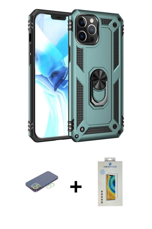 ieg™ iPhone 12 Pro Max Kılıf Ahenk Klasik Koleksiyonu - Siyah Polymer Nano Ekran Koruyucu + Yeşil Re