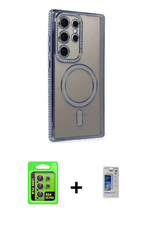 ieg™ Galaxy S24 Ultra Kılıf Zirve Doku Prime - Siyah Durable Full Glue Curved Hayalet Cam + Mor Raze