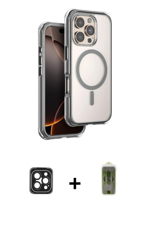 ieg™ iPhone 16 Pro Max Kılıf Zirve Klasik Prime - Siyah Joko Magic 5D Hayalet Cam + Siyah PVD Metal