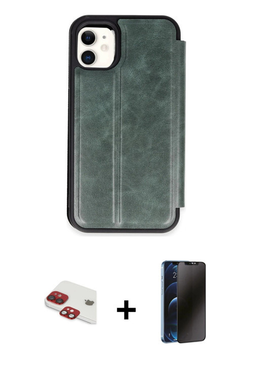 ieg™ iPhone 11 Kılıf Zirve Yansıma Serisi - Siyah 3D Antistatik Hayalet Cam Ekran Koruyucu + Kırmızı