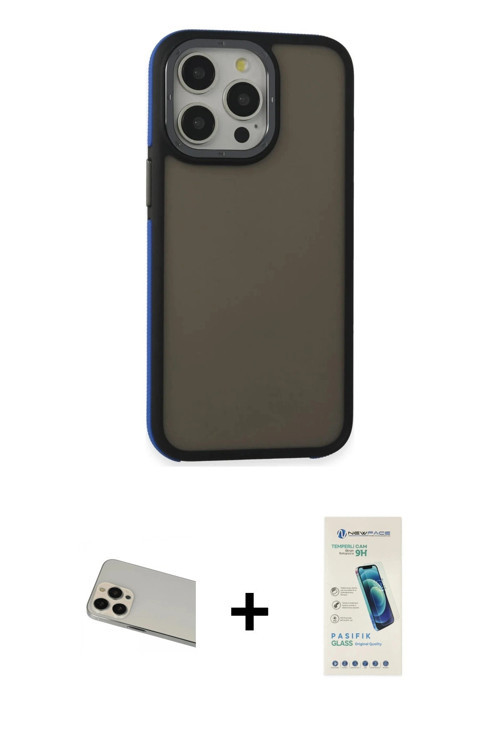 ieg™ iPhone 13 Pro Max Kılıf Eksen Işık - Şeffaf Pasifik Cam Ekran Koruyucu + Rose Gold Rainbow Kame