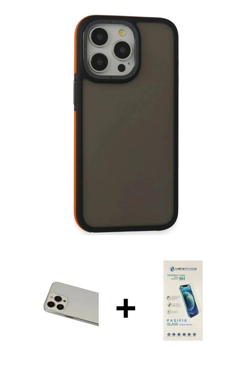 ieg™ iPhone 13 Pro Max Kılıf Eksen Işık - Şeffaf Pasifik Cam Ekran Koruyucu + Rose Gold Rainbow Kame