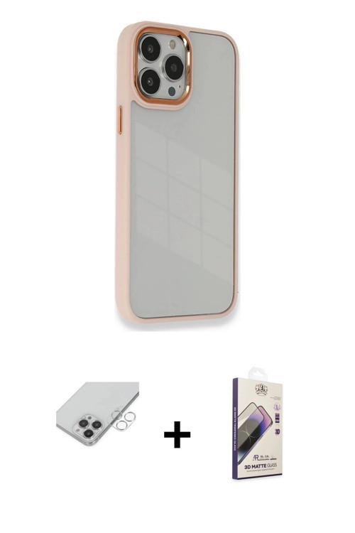 ieg™ iPhone 14 Pro Max Kılıf Eksen Doku Prime - Siyah Bilvis 3D Mat Cam Ekran Koruyucu + Gümüş Band