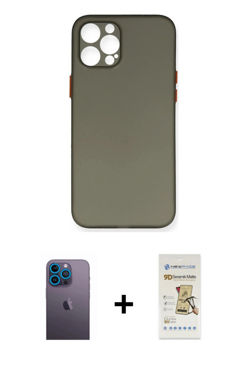 ieg™ iPhone 12 Pro Max Kılıf Yadigar Yansıma Serisi - Siyah Mat Seramik Nano Ekran Koruyucu + Mavi N