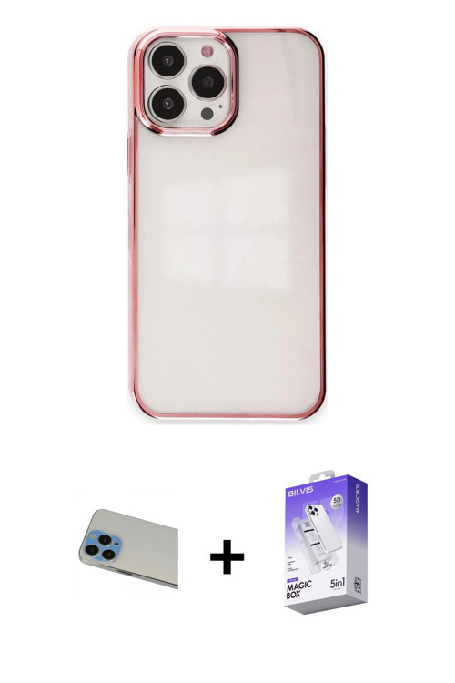 ieg™ iPhone 13 Pro Max Kılıf Doruk Doku Prime - Siyah Bilvis 5in1 3D Magic Cam Ekran Koruyucu + Mavi