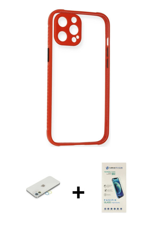 ieg™ iPhone 12 Kılıf Nova Asil Özel Seri - Şeffaf Pasifik Cam Ekran Koruyucu + Sarı Renkli Kamera Le