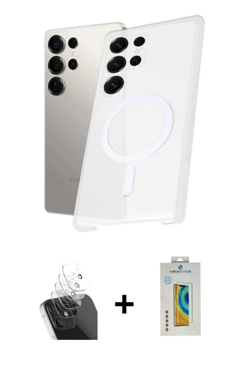 ieg™ Galaxy S24 Ultra Kılıf Kutup Minimal - Siyah Polymer Nano Ekran Koruyucu + Şeffaf Kamera Lens K