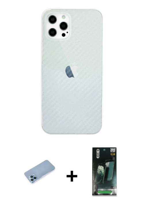 ieg™ iPhone 12 Pro Max Kılıf Nova Çizgi - Siyah 360 Mat Full Body Arka Koruyucu + Mavi Shine Kamera