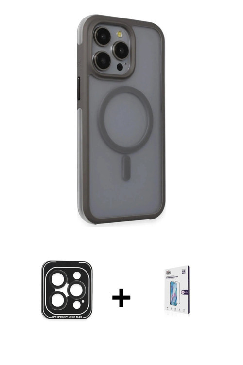 ieg™ iPhone 15 Pro Max Kılıf Çekirdek Yansıma Prime - Siyah Bilvis 0.18mm Plus Cam Ekran Koruyucu +