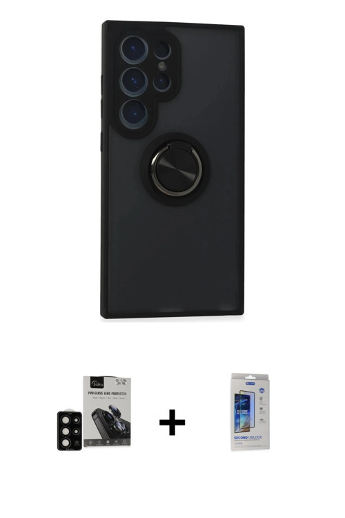 ieg™ Galaxy S24 Ultra Kılıf Yörünge Çizgi - Siyah Durable Full Glue Curved Cam + Siyah PVD Metal Kam