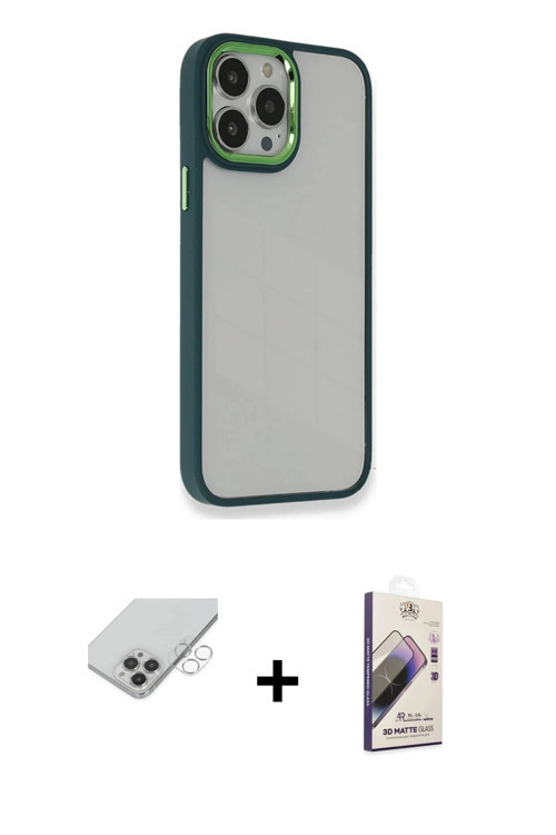 ieg™ iPhone 14 Pro Max Kılıf Eksen Doku Prime - Siyah Bilvis 3D Mat Cam Ekran Koruyucu + Gümüş Band