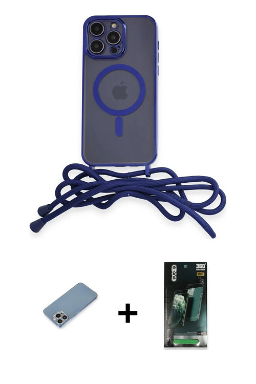 ieg™ iPhone 12 Pro Kılıf Eksen Özel Seri - Siyah 360 Mat Full Body Arka Koruyucu + Gökkuşağı Shine K